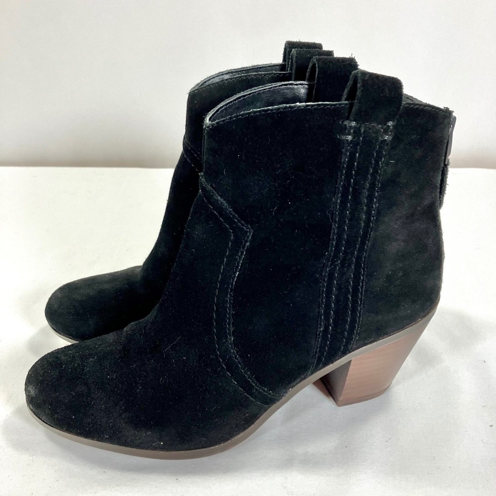 Sam Edelman Ankle Boots Black Suede Western Block Heel Zip Booties Womens Sz 7.5